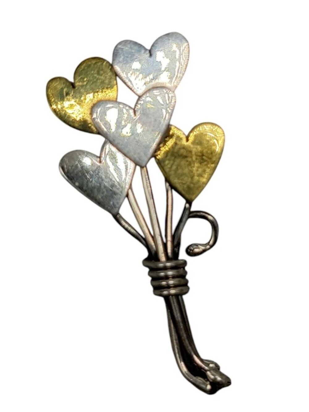 Far Fetched Heart Bouquet Brooch Multicolor Mixed Metal Handmade Vintage